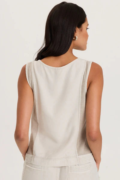 XCVI Davies Embroidered Twill/Jersey Tank  in Center Stage Pigment