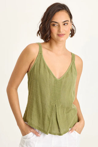 XCVI Hedley Gauze/Jersey Box Pleat Tank  in Garnish Pigment