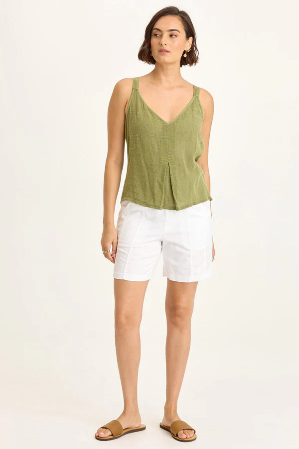 XCVI Hedley Gauze/Jersey Box Pleat Tank  in Garnish Pigment