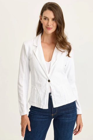 XCVI Wearables Brax Linen One-Button Blazer  in White