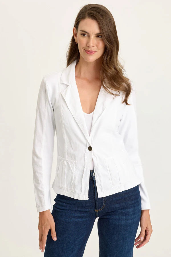 XCVI Wearables Brax Linen One-Button Blazer  in White