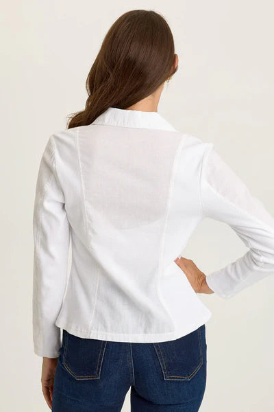 XCVI Wearables Brax Linen One-Button Blazer  in White