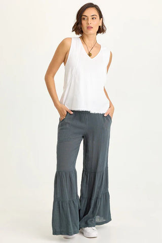 XCVI Wearables Mazie Linen/Jersey V-Neck Tank  in White