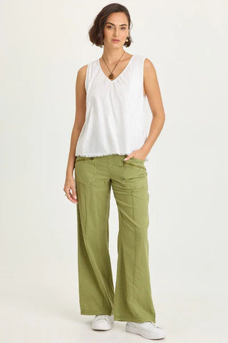 XCVI Wearables Mazie Linen/Jersey V-Neck Tank  in White