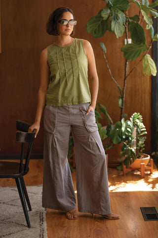 XCVI Wearables Jerilene Voile Pintuck Tank  in Garnish Pigment