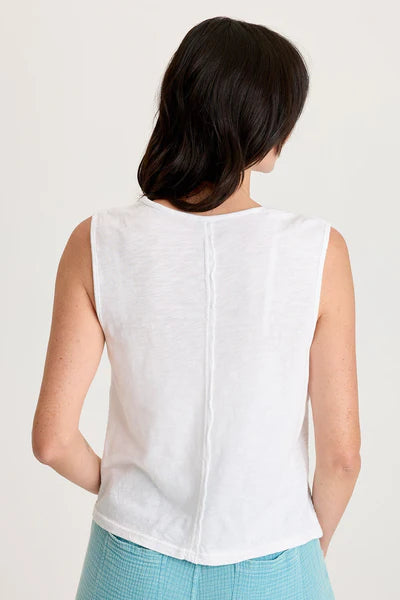 XCVI Reid Gauze/Crochet V-Neck Tank  in White