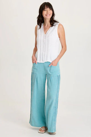 XCVI Reid Gauze/Crochet V-Neck Tank  in White