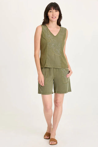 XCVI Siska Embroidered Pinstripe V-Neck Tank Espalier Pigment