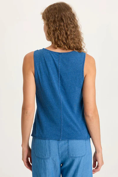 XCVI Cobie Printed Indigo Corded Tank  in Etiolate Wash