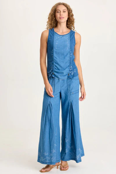 XCVI Cobie Printed Indigo Corded Tank  in Etiolate Wash