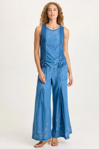 XCVI Cobie Printed Indigo Corded Tank  in Etiolate Wash