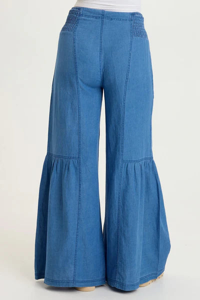 XCVI Zain Indigo Twill Tiered Wide Leg Etiolate Wash