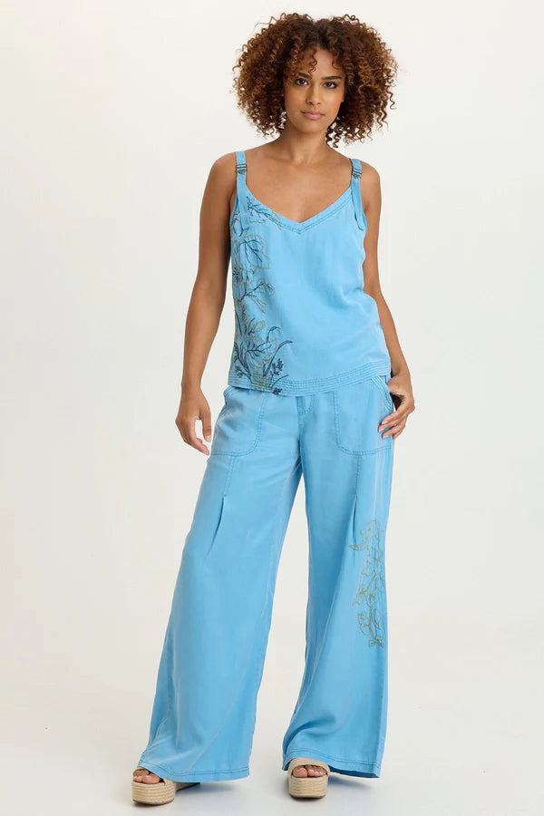 XCVI Embroidered Faizon Twill Tank Aztec Sky Pigment