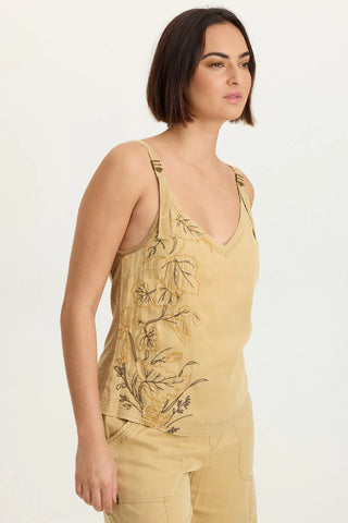 XCVI Embroidered Faizon Twill Tank Sepia Pigment
