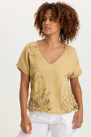 XCVI Embroidered Dashell Twill Top Sepia Pigment