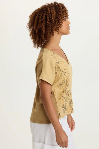 XCVI Embroidered Dashell Twill Top Sepia Pigment