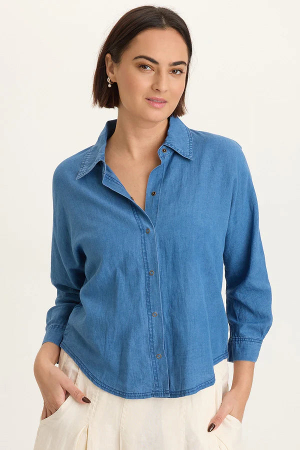 XCVI Abena Indigo Twill Snap-Up Top Etiolate Wash