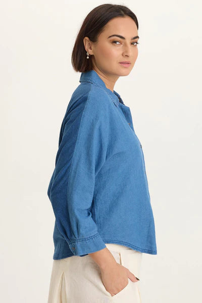 XCVI Abena Indigo Twill Snap-Up Top Etiolate Wash