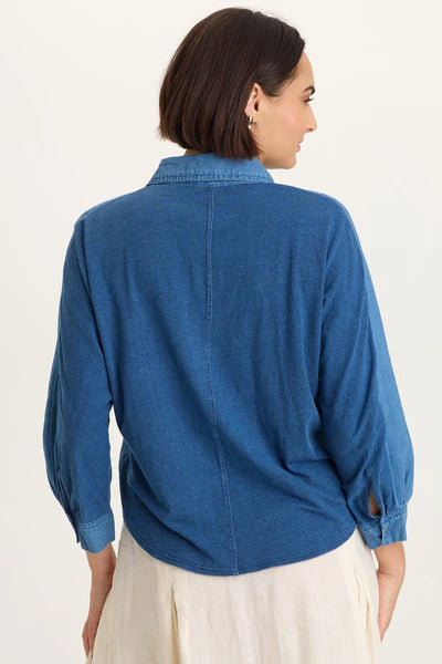 XCVI Abena Indigo Twill Snap-Up Top Etiolate Wash