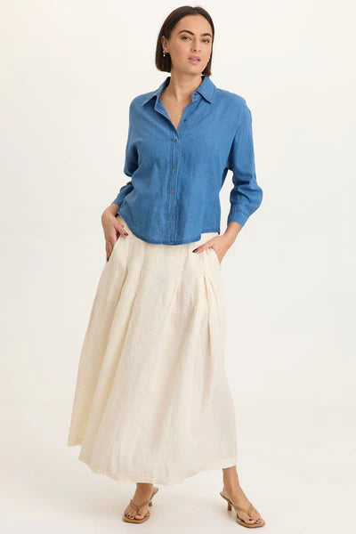 XCVI Abena Indigo Twill Snap-Up Top Etiolate Wash