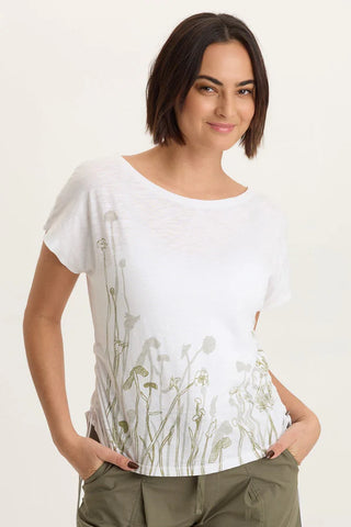 XCVI Printed Cohn Jersey Boatneck Tee White
