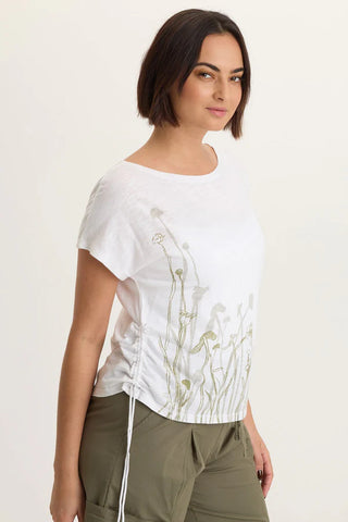 XCVI Printed Cohn Jersey Boatneck Tee White