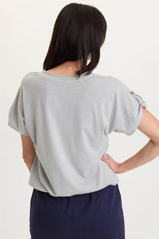XCVI Wearables Knit Bower Cinchable Hem Top Soft Pebble Pigment