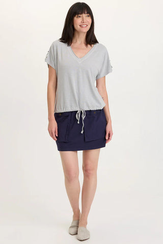 XCVI Wearables Knit Bower Cinchable Hem Top Soft Pebble Pigment