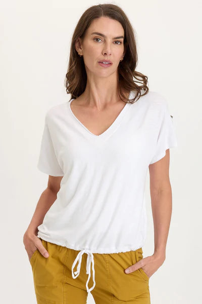 XCVI Wearables Knit Bower Cinchable Hem Top White