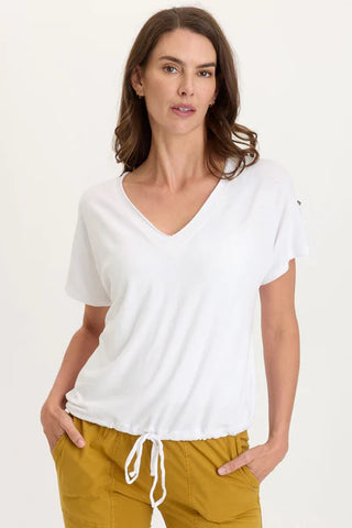 XCVI Wearables Knit Bower Cinchable Hem Top White