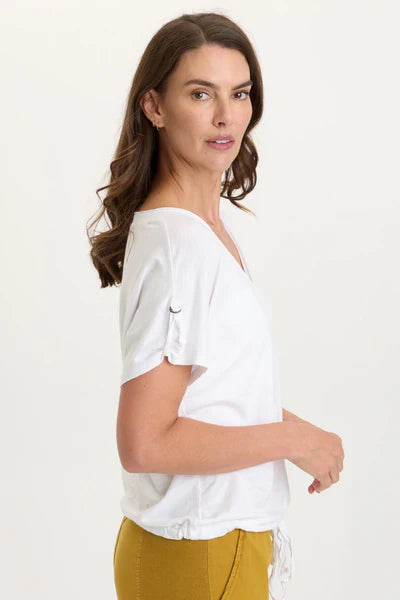 XCVI Wearables Knit Bower Cinchable Hem Top White