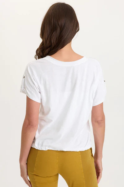 XCVI Wearables Knit Bower Cinchable Hem Top White