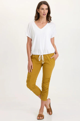 XCVI Wearables Knit Bower Cinchable Hem Top White