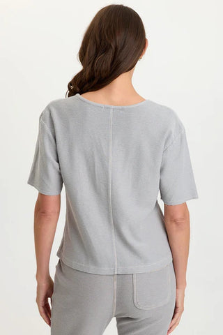 XCVI Wearables Lorn Crepe Knit V-Neck Tee Soft Pebble Pigment