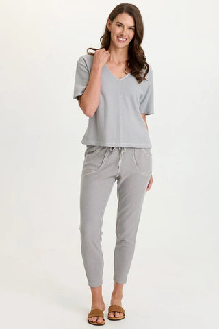 XCVI Wearables Kiefer Slim Leg Crepe Knit Pant  in Soft Pebble Pigment