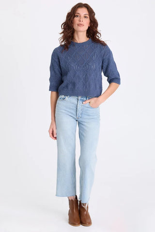XCVI Halima Cotton Open-Knit Pullover Bluestone