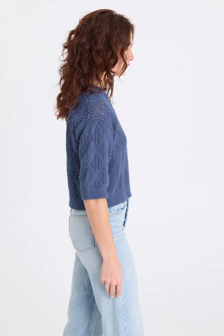 XCVI Halima Cotton Open-Knit Pullover Bluestone
