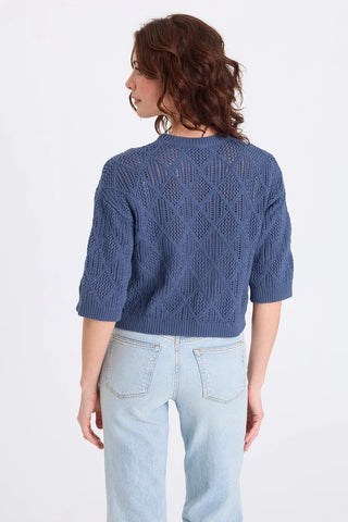 XCVI Halima Cotton Open-Knit Pullover Bluestone