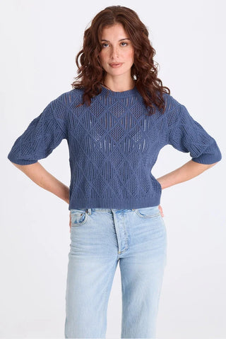 XCVI Halima Cotton Open-Knit Pullover Bluestone