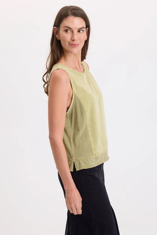 XCVI Wearables Dalil Twill/Jersey Tank Artichoke Pigment