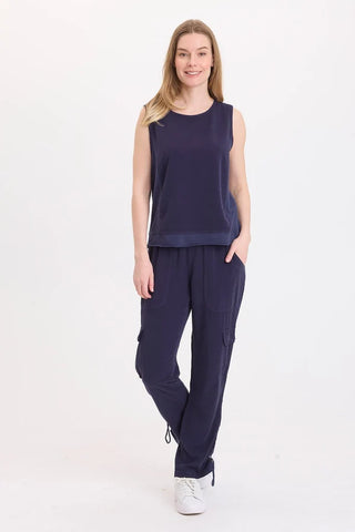 XCVI Wearables Dalil Twill/Jersey Tank Navy