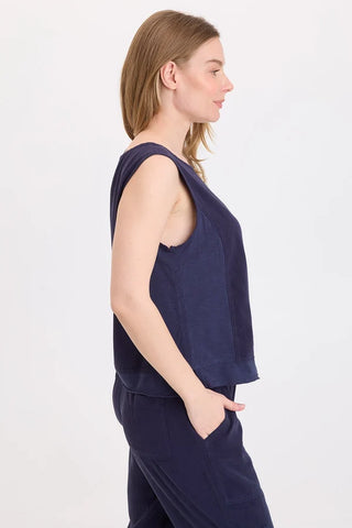 XCVI Wearables Dalil Twill/Jersey Tank Navy