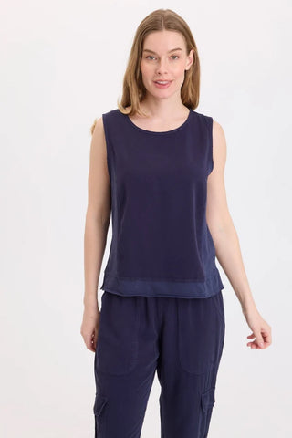 XCVI Wearables Dalil Twill/Jersey Tank Navy