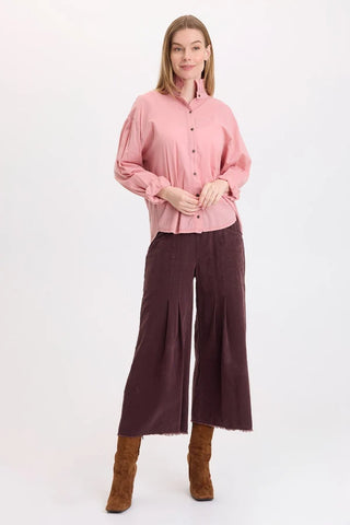 XCVI Wearables Lohan Ruffle Neck Top Dusty Pink