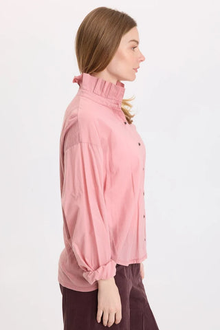 XCVI Wearables Lohan Ruffle Neck Top Dusty Pink