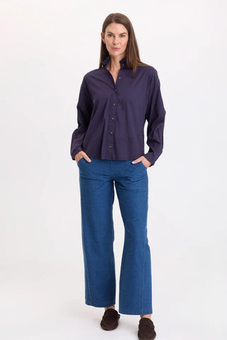 XCVI Wearables Lohan Ruffle Neck Top Navy