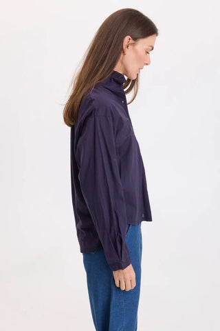 XCVI Wearables Lohan Ruffle Neck Top Navy