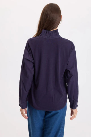 XCVI Wearables Lohan Ruffle Neck Top Navy