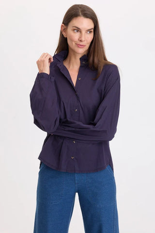 XCVI Wearables Lohan Ruffle Neck Top Navy