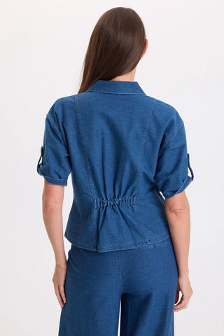 XCVI Wearables Tammen Indigo Twill Short Sleeve Shacket Coruscate Wash
